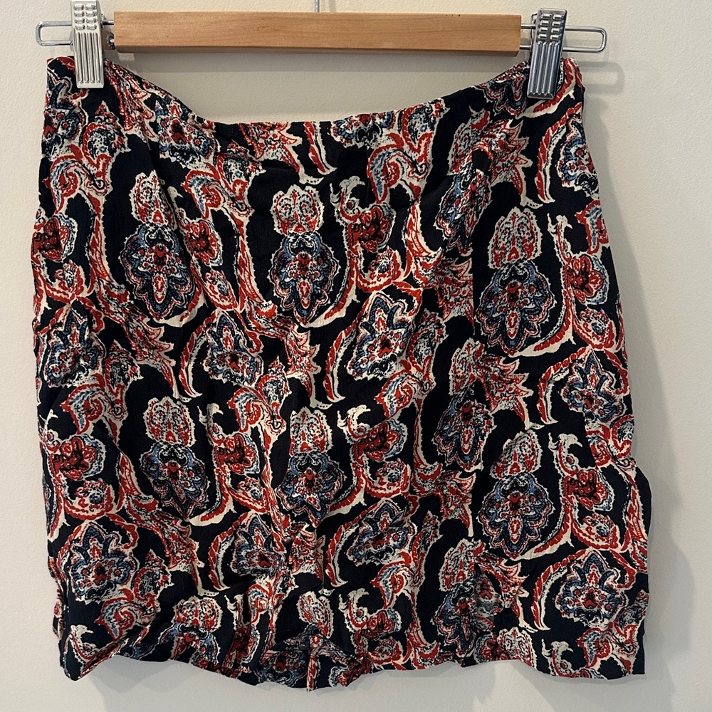Free People viscose mini skirt in navy/red paisley print